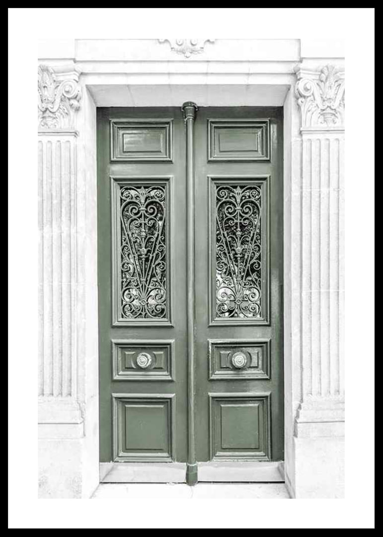 Photograph of green double door with decorative wrought iron-12