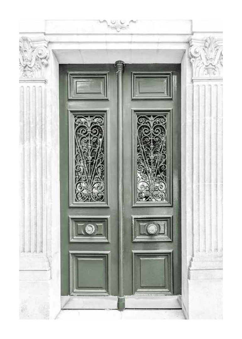 Photograph of green double door with decorative wrought iron-12