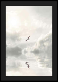 Fotografische meeuw die over kalm water met wolken vliegt-4