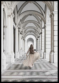 Photograph of woman in beige dress under arches-6