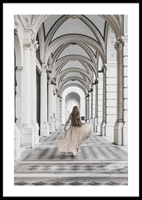 Photograph of woman in beige dress under arches-0
