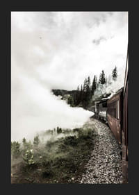 Fotografi av damplokomotiv som kjører gjennom skog med kraftig røyk-5