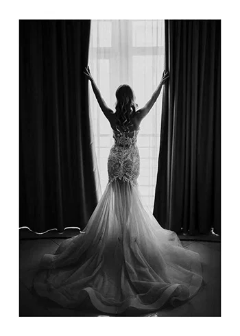 Poster Woman Opening Curtains