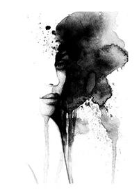 Watercolor of abstract face in black and white with flowing paint-1