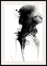 Watercolor of abstract face in black and white with flowing paint-2