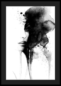 Aquarell eines abstrakten Gesichts in Schwarzweiß mit fließender Farbe-4