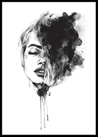 Abstract watercolor portrait of woman in black and white-6