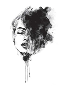 Abstract watercolor portrait of woman in black and white-7