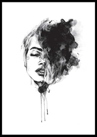 Abstract watercolor portrait of woman in black and white-0