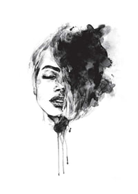 Abstract watercolor portrait of woman in black and white-1