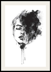 Abstract watercolor portrait of woman in black and white-2
