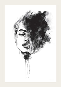 Abstract watercolor portrait of woman in black and white-3