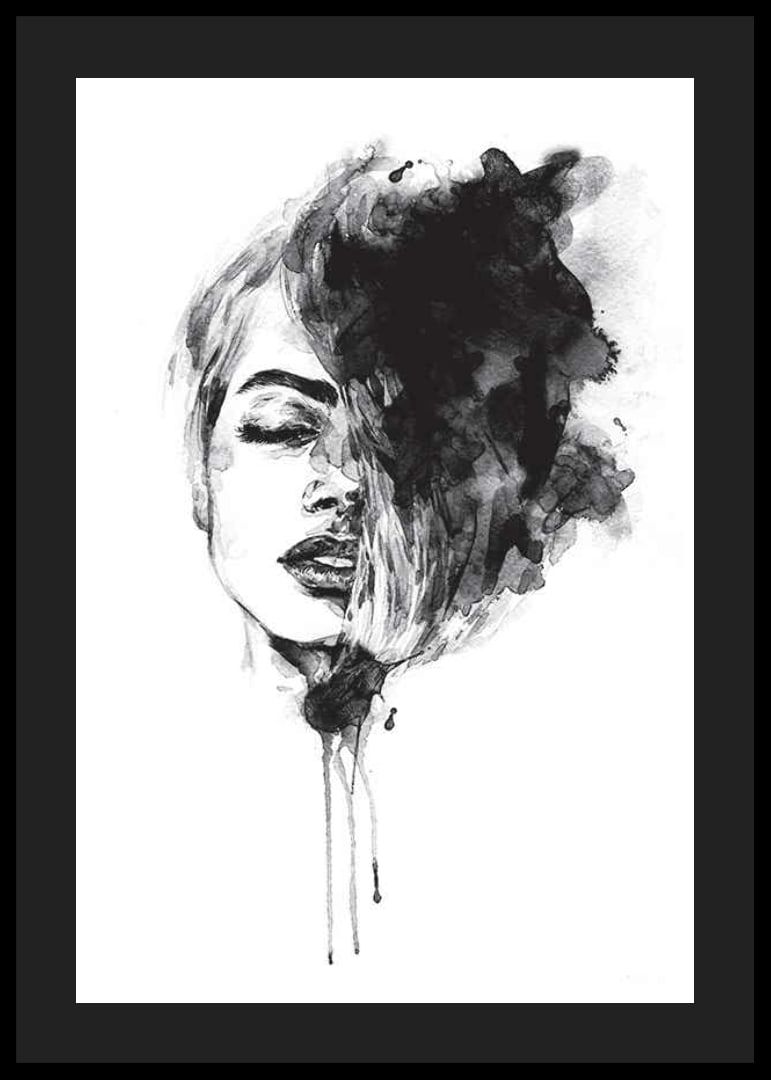 Abstract watercolor portrait of woman in black and white-12