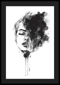 Abstrakt akvarellporträtt av kvinna i svartvitt-4