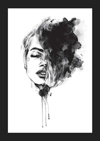 Abstract watercolor portrait of woman in black and white-5