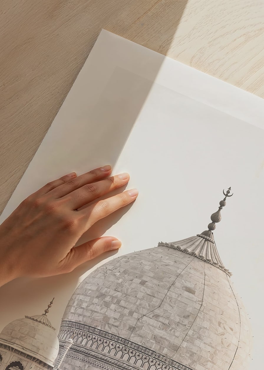 Fotografi av Taj Mahals centrala kupol i ljusa toner-12