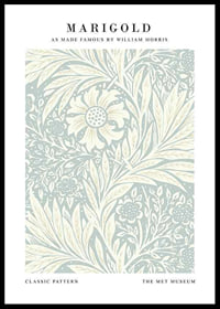 Classic graphic pattern with dense stylized marigolds, leaves and winding plant motifs in light blue and beige-0