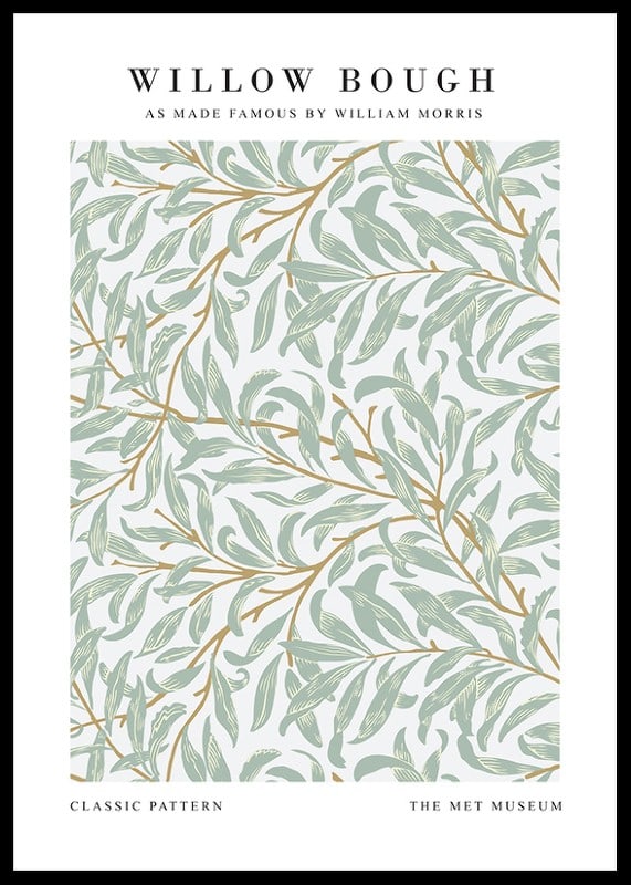Classic, dense pattern with curved, narrow willow leaves in various shades of green on a light background-12