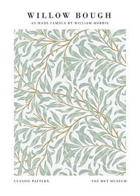 Classic, dense pattern with curved, narrow willow leaves in various shades of green on a light background-1