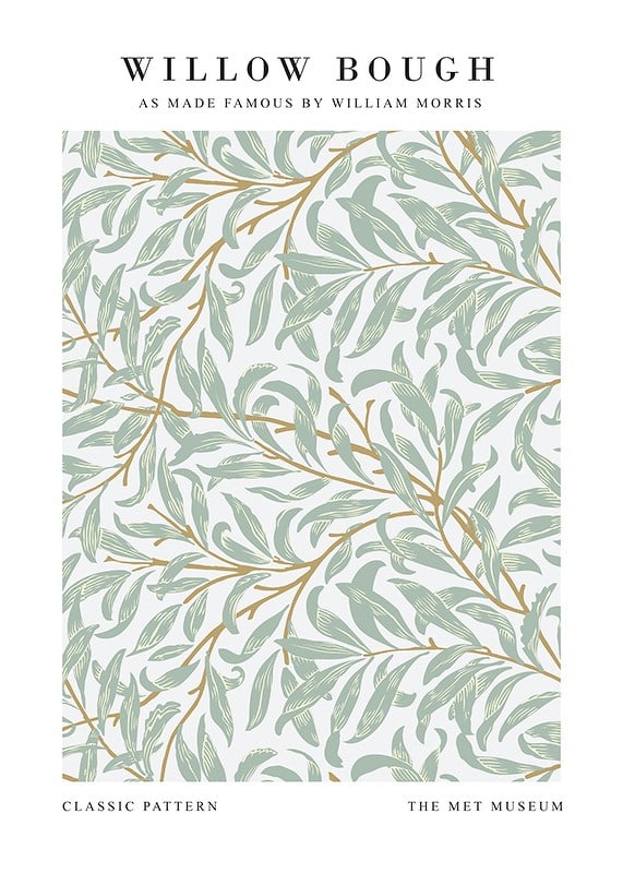 Classic, dense pattern with curved, narrow willow leaves in various shades of green on a light background-12