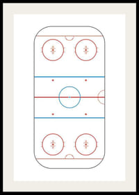Ilustrovaný pohľad na hokejové klzisko zhora s červenými a modrými čiarami-2
