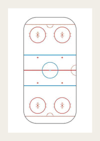 Ilustrovaný pohľad na hokejové klzisko zhora s červenými a modrými čiarami-3