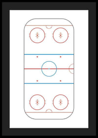 Ilustrovaný pohľad na hokejové klzisko zhora s červenými a modrými čiarami-4