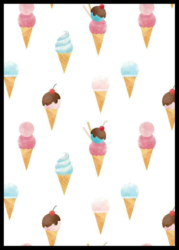 Watercolor illustration of ice creams in pastel colors on white-12
