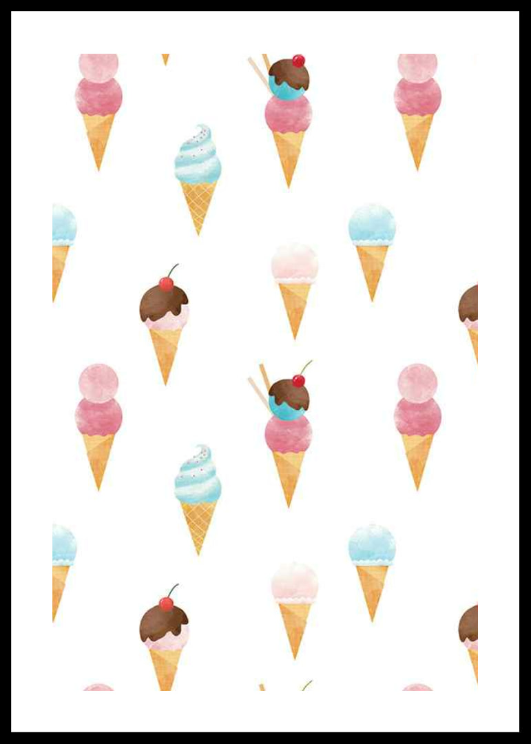 Watercolor illustration of ice creams in pastel colors on white-12