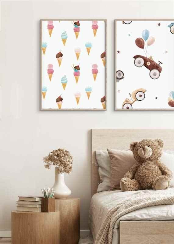 Watercolor illustration of ice creams in pastel colors on white-12