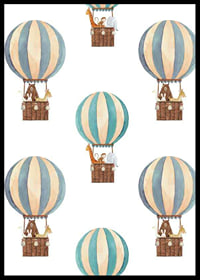Watercolor illustration with animals in hot air balloons, blue and beige-6