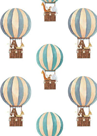 Watercolor illustration with animals in hot air balloons, blue and beige-7