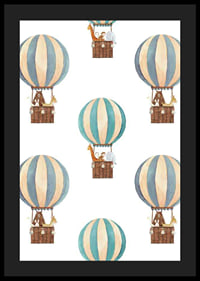 Watercolor illustration with animals in hot air balloons, blue and beige-4