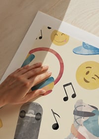 Watercolor illustration with roller skates, skateboard and emojis-9