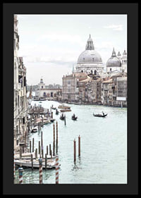 Photographic view of Venice canals with gondolas and dome-4
