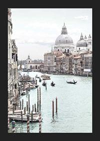 Photographic view of Venice canals with gondolas and dome-5