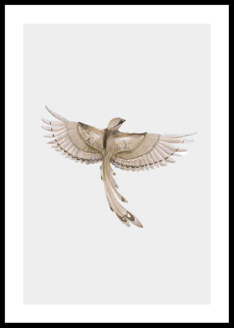 Watercolor illustration of bird with spread wings in brown tones-12