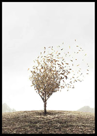 Abstract tree with golden leaves blowing away in the wind-6