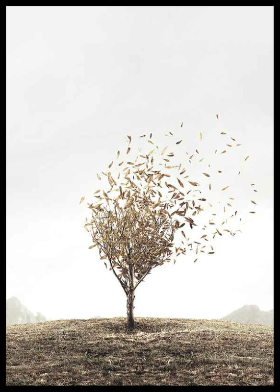 Abstract tree with golden leaves blowing away in the wind-12