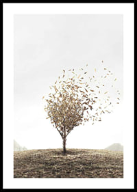 Abstract tree with golden leaves blowing away in the wind-0