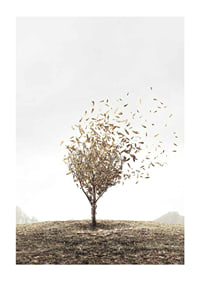 Abstract tree with golden leaves blowing away in the wind-1