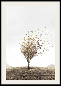Abstract tree with golden leaves blowing away in the wind-2