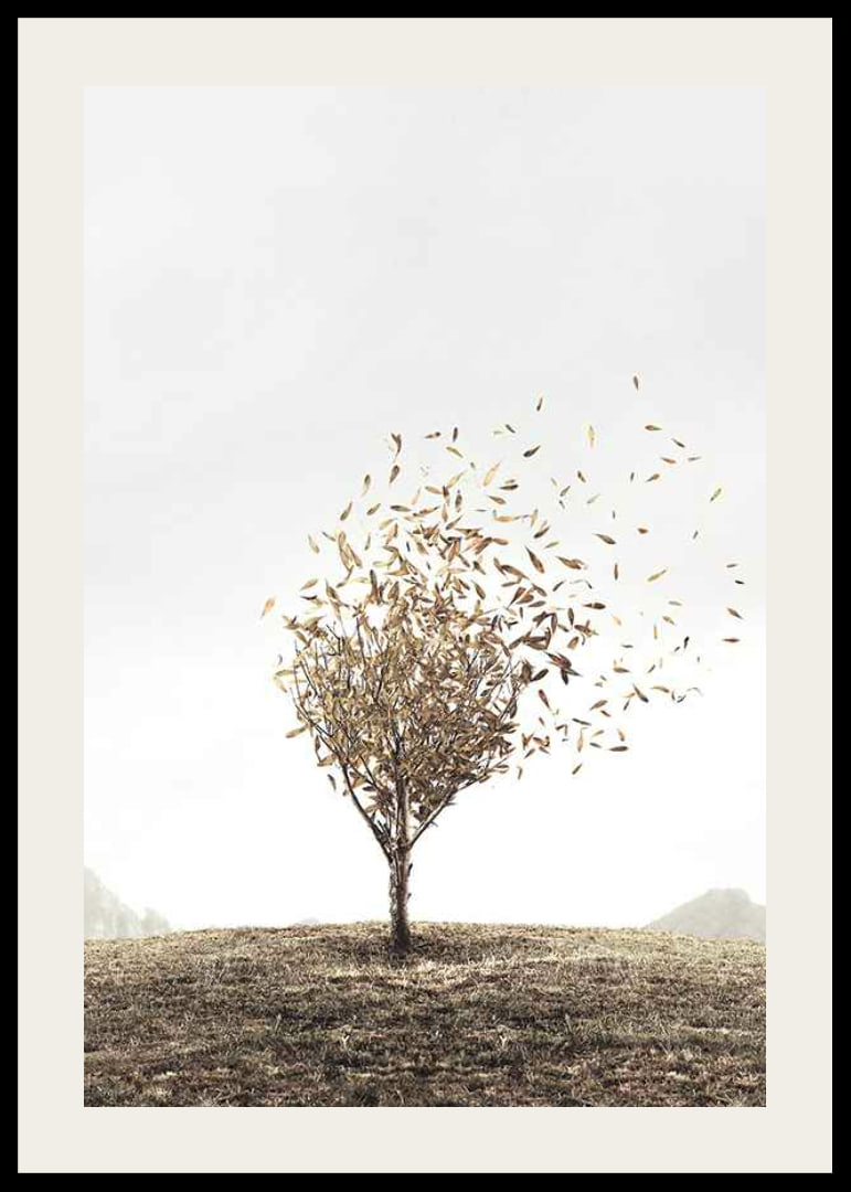 Abstract tree with golden leaves blowing away in the wind-12