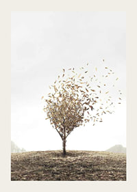 Abstract tree with golden leaves blowing away in the wind-3