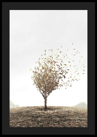 Abstrakt tre med gyldne blader som blåser bort i vinden-4