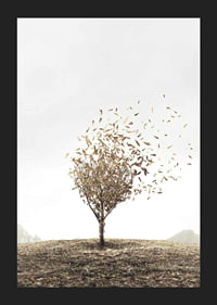 Abstract tree with golden leaves blowing away in the wind-5