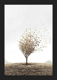 Abstrakt tre med gyldne blader som blåser bort i vinden-5