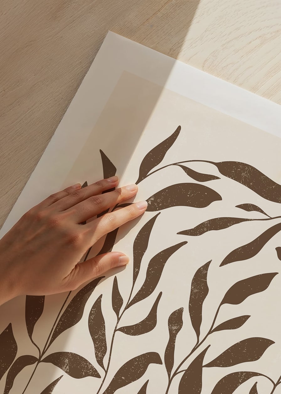 Abstract brown plant shapes against light beige background-12