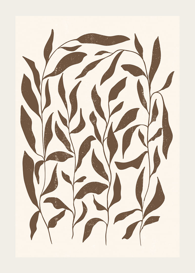 Abstract brown plant shapes against light beige background-12