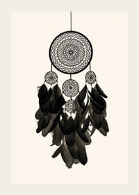 Čierny lapač snov s perím na pieskovom pozadí-3